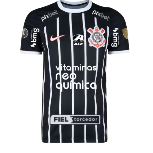 Camisa Corinthians Away 22/23 - Libertadores 2023 Com Patrocínio e Patchs - Torcedor - Masculino - Branca